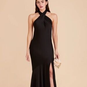 Birdie Grey Black Matte Satin Stephanie Dress